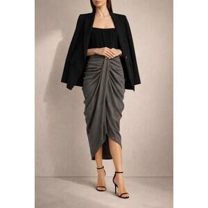 Isabel Marant Midi Skirt Small 4 FR 36 Gray Taupe Wool Draped Ruched Asymmetric